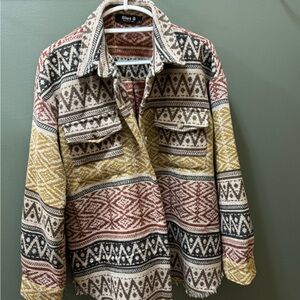 Blue B Collection Red and Yellow Utility Jacket with Geometric Design